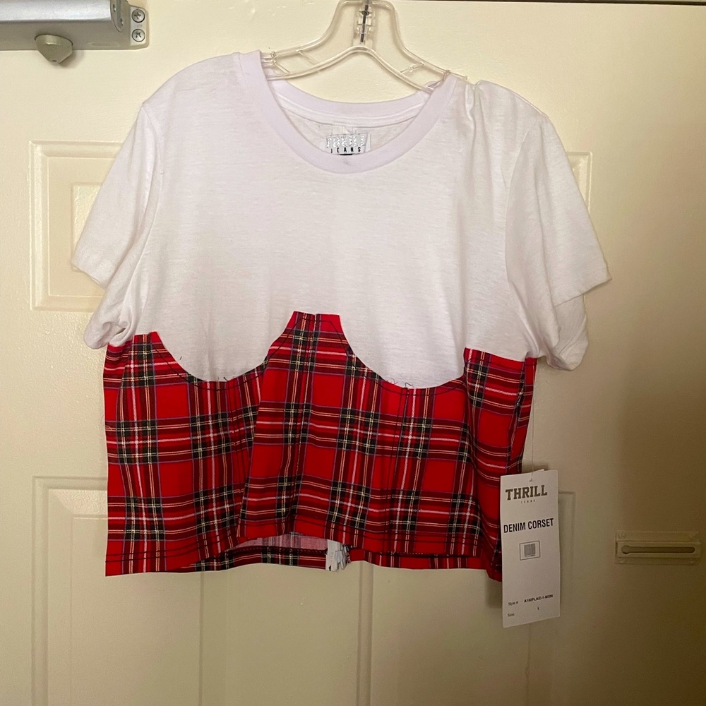 Thrill Jeans red plaid corset crop top